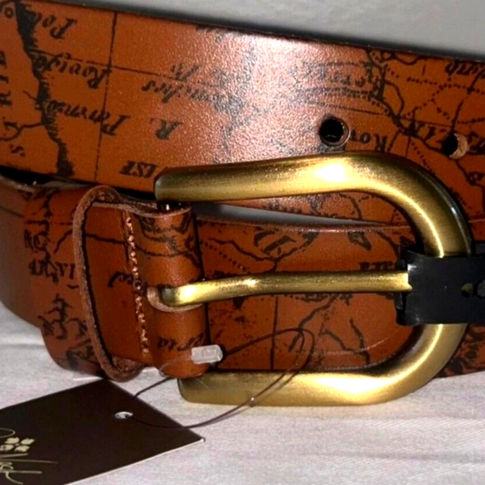 Patricia Nash Brown Leather Belt with Gold Buckle